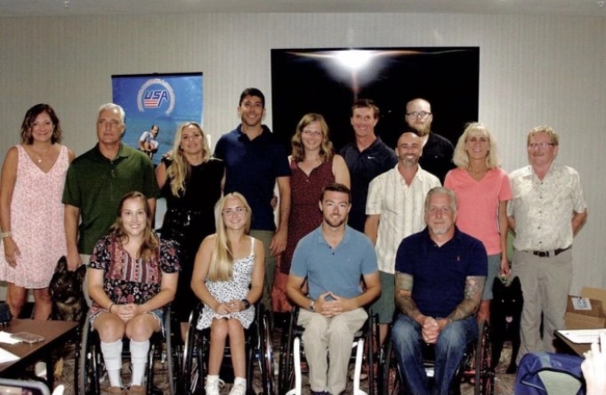 Members of the United States Adaptive Water Ski Team were introduced at the awards Banquet. Pictured from left to right are standing (Susan , Mike, Elisha,
Brian, Jessica,Craig, Cam, Elijah,Katie, and Keith) and seated (Sarah, Abigayle , connor and chuck).